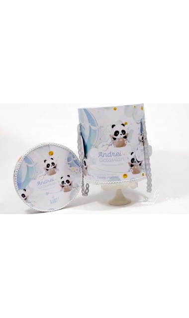 Trusou de botez cu ursuletul Panda ursul polar si baloane de aer cald Panda 15